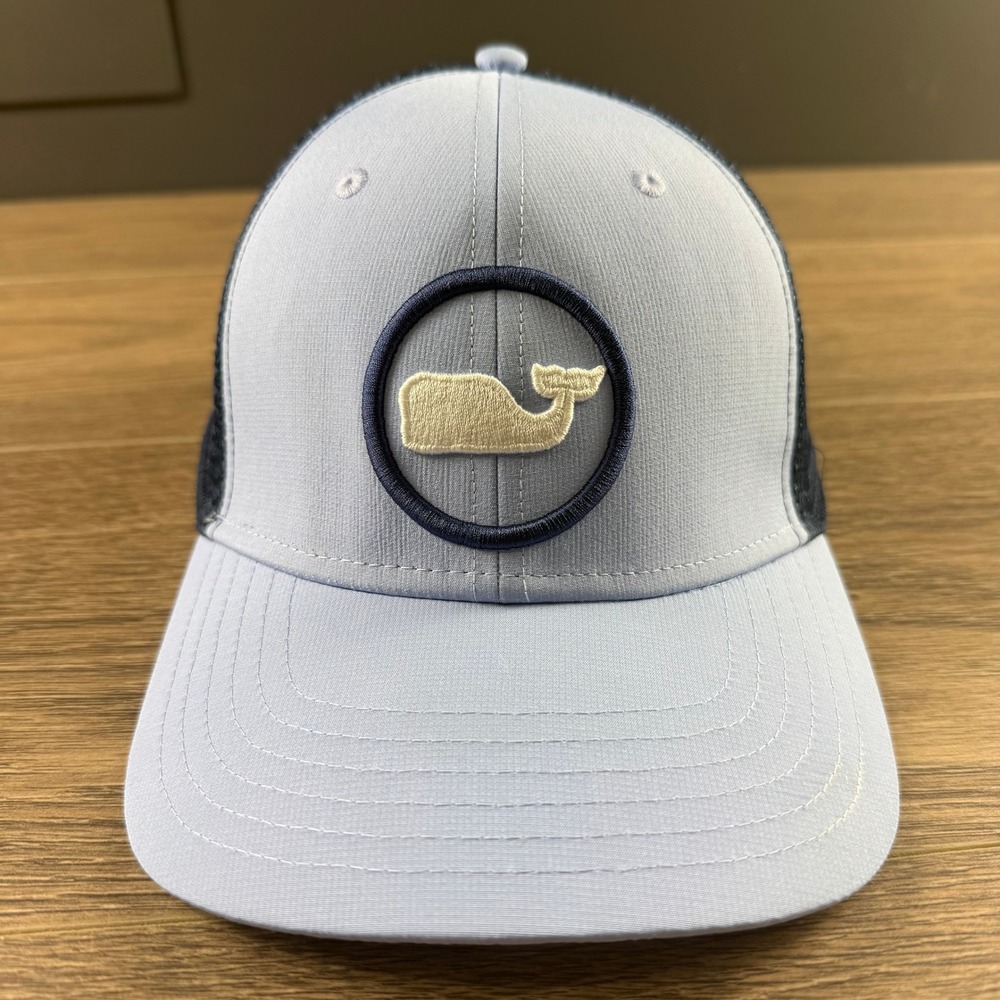 Vineyard Vines Mens Whale Logo Trucker Hat Snapback Mesh Cap Blue Navy Preppy